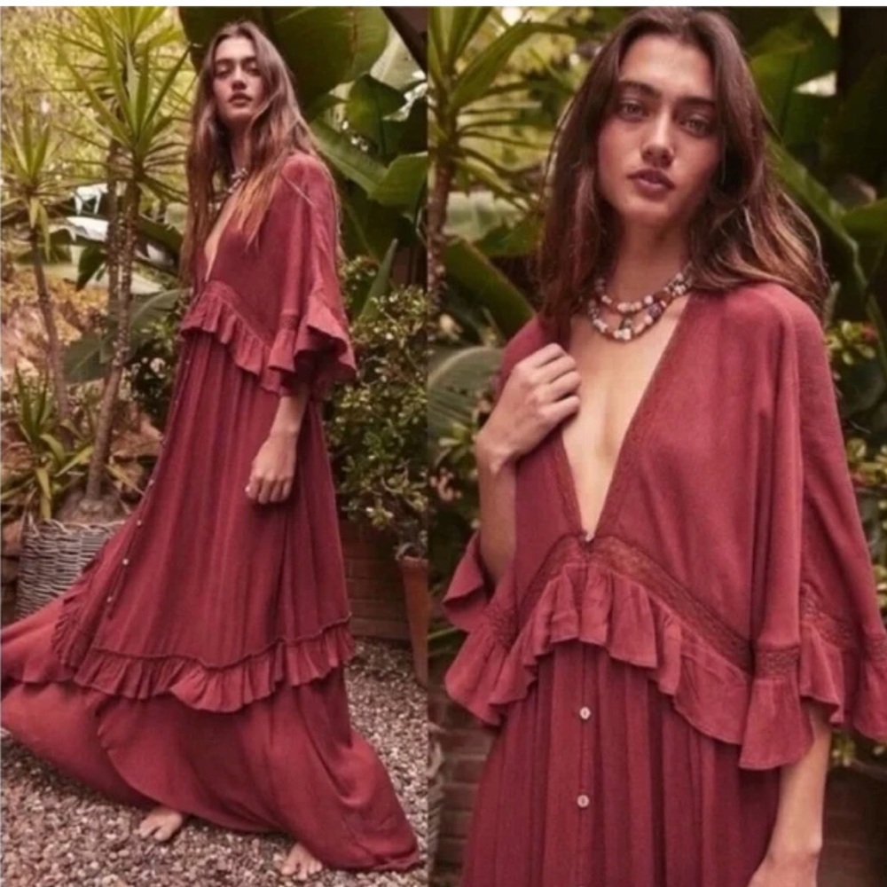 Free People Paradiso Ruffle Maxi Dress. Size M. Oversized Boho Maxi Dress